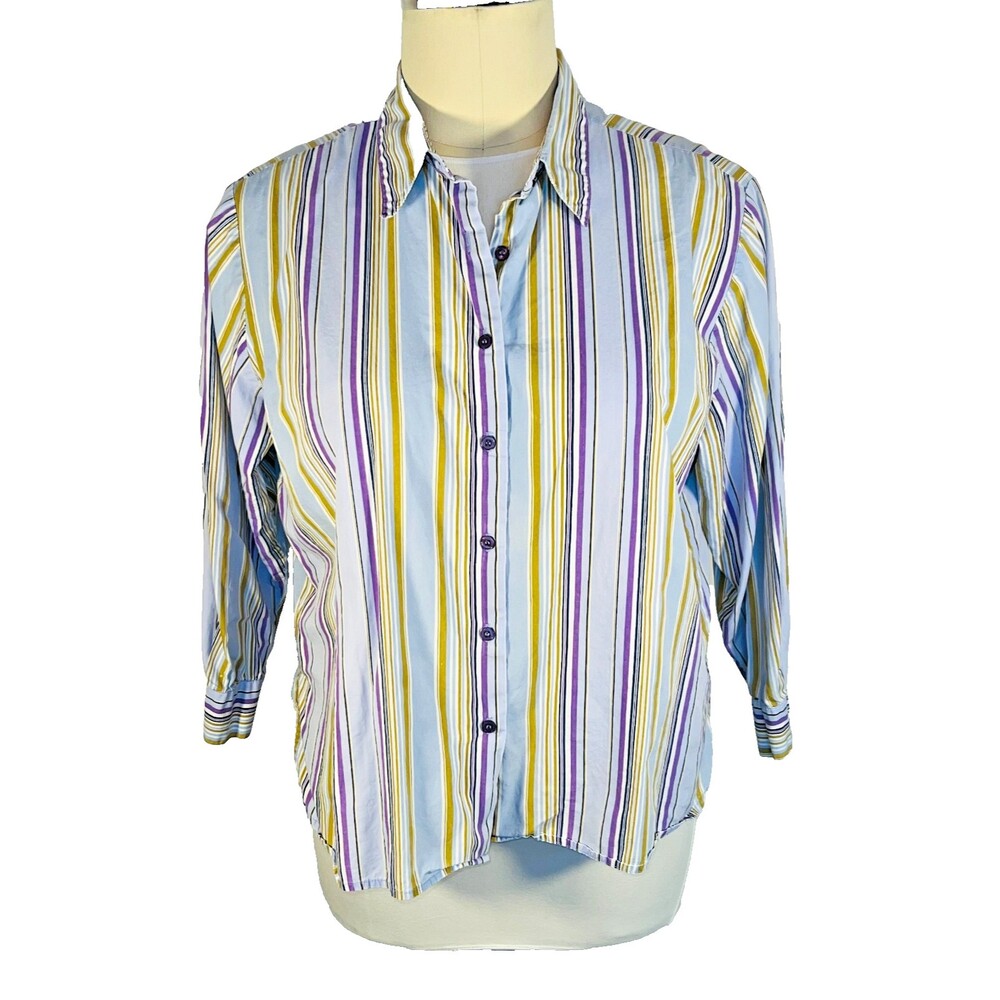 Lemon Grass - Womens 22W Blouse Button Down Long Sleeve Striped